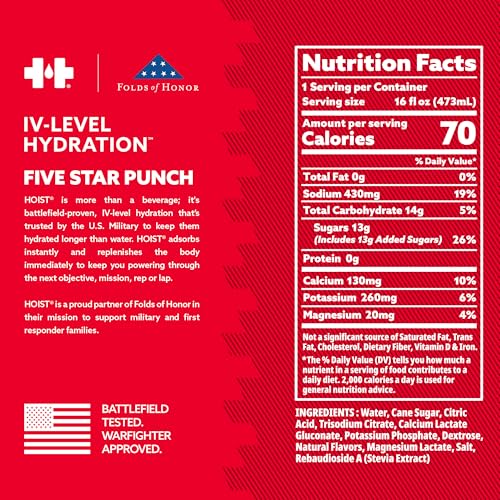 Hoist Premium Hydration Isotonic Electrolyte Drink, Powerful Iv-Level Hydration, Five Star Punch, 16 Fl Oz (Pack Of 12)