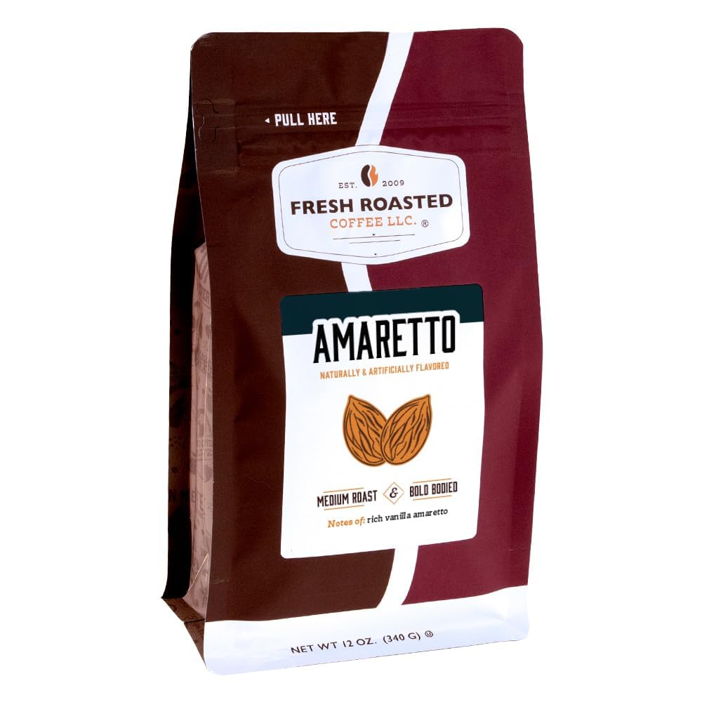 Fresh Roasted Coffee Amaretto Flavored Ground Coffee, Medium Roast, 12 oz, Kosher