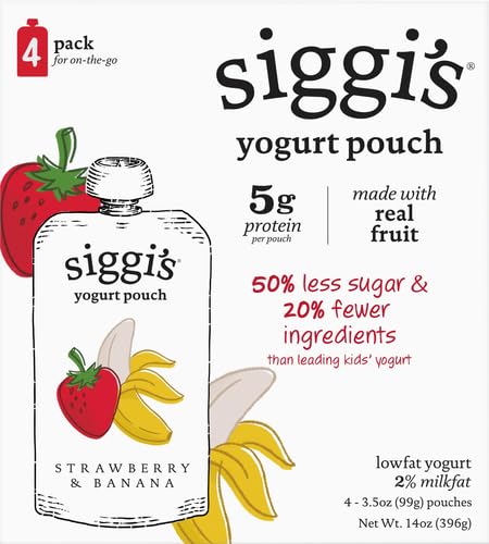 siggis Kids Lowfat Yogurt Pouches, Strawberry Banana, 3.5 oz. Each, 4 Ct - 2% Milkfat