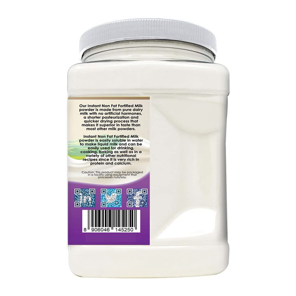 Instant Fortified Nonfat Milk Powder Jar 2 Pound / 900 GMS Jar (28+ Servings) - Proudly Made in America - Healthy Nourishing Ess