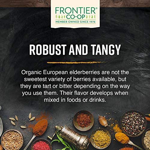 Frontier Co-op Dried Elderberries Organic, 1lb Bulk Bag, Whole Berries - Kosher and Non-GMO Dried Fruit for Elderberry Syrup, Te