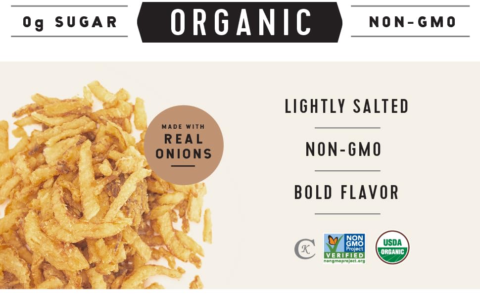 Golden Farms Organic Crispy Fried Onions - Kosher, Vegan, Gluten, NON-GMO, USDA Organic - 12 Oz (Two Pack, 6oz each) Great on Sa