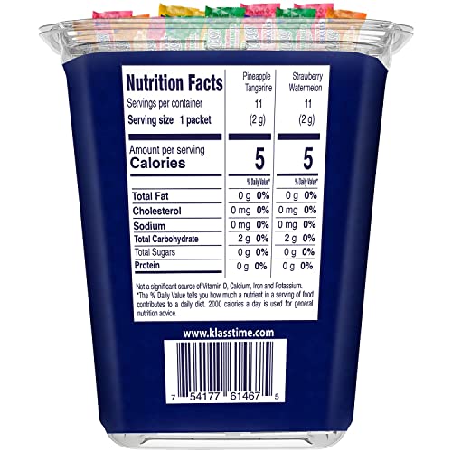 Klass Aguas Frescas Powdered Drink Mix | 44 Sugar Free Powder Packets | Flavors - Cucumber Limeade Pineapple Tangerine Strawberry Watermelon & Hibiscus Berries - Water Enhancer To Go!
