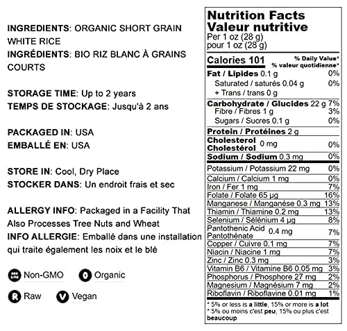 Food To Live Organic Short Grain White Sushi Rice, 25 Pounds - Non-Gmo Japanese Style Perfectly Sticky Rice, Vegan, Bulk. Easy T
