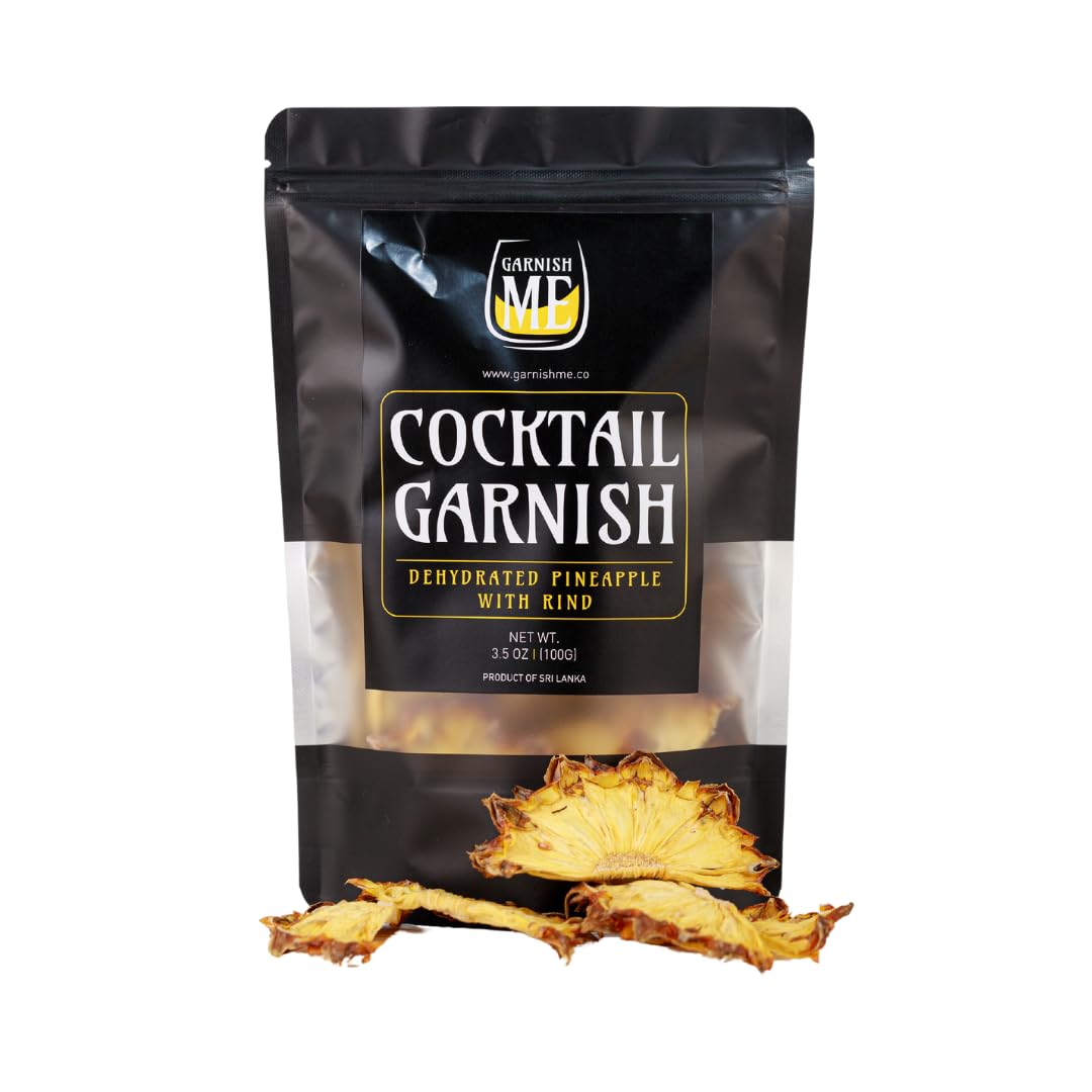 3.5 Oz Dehydrated Pineapple For Mixed Flavors | 20 + Dried Pineapple Garnish Halfmoons | Dried Pineapple Slices With Rind| Edible Mixed Flavor Garnish | Dehydrated Fruit For Mixed Flavors | Edible Drink Toppers
