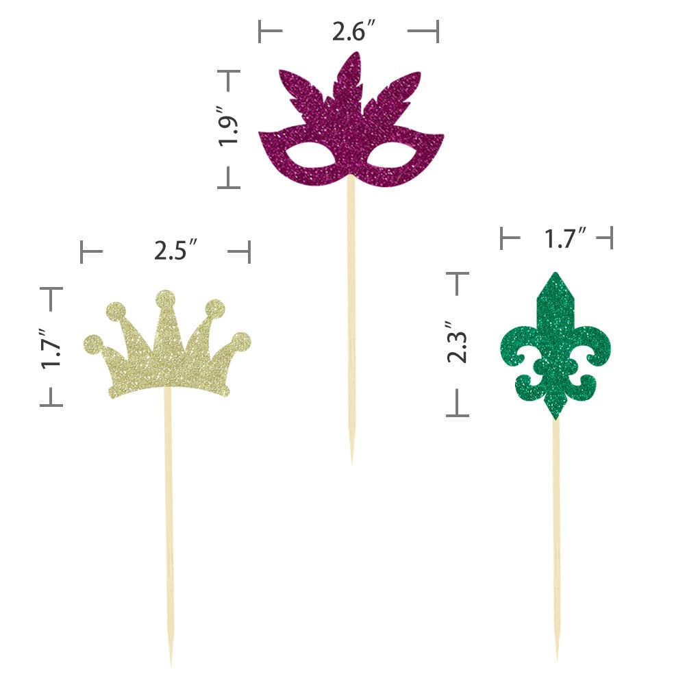 24 Pcs Mardi Gras Cupcake Toppers, Glitter Masquerade Masks Cupcake Toppers For Masquerade Mardi Gras Party Baby Shower Birthday