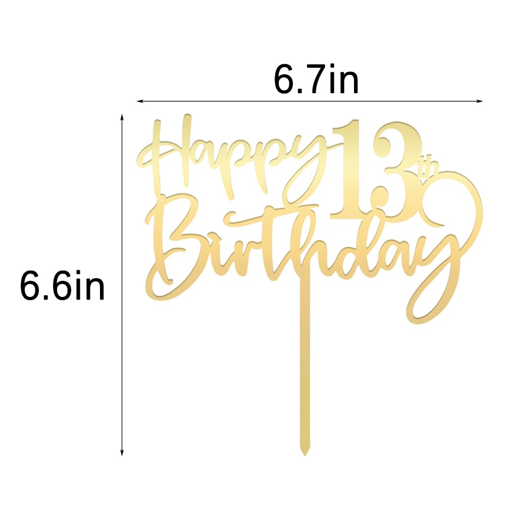 Happy 13 Th Birthday Cake Topper,Mirrored Gold Acrylic Durable Cake Topper,13Th Birthday Party Cake Decorations, Hello 13Th Year
