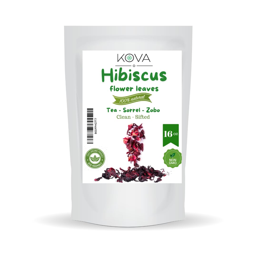 Kovafood Dried Red Hibiscus Flowers, Sorrel Leaves, Zobo Leaves I Organic I NON-GMO I Washed and Sifted - 16oz (1 lb)