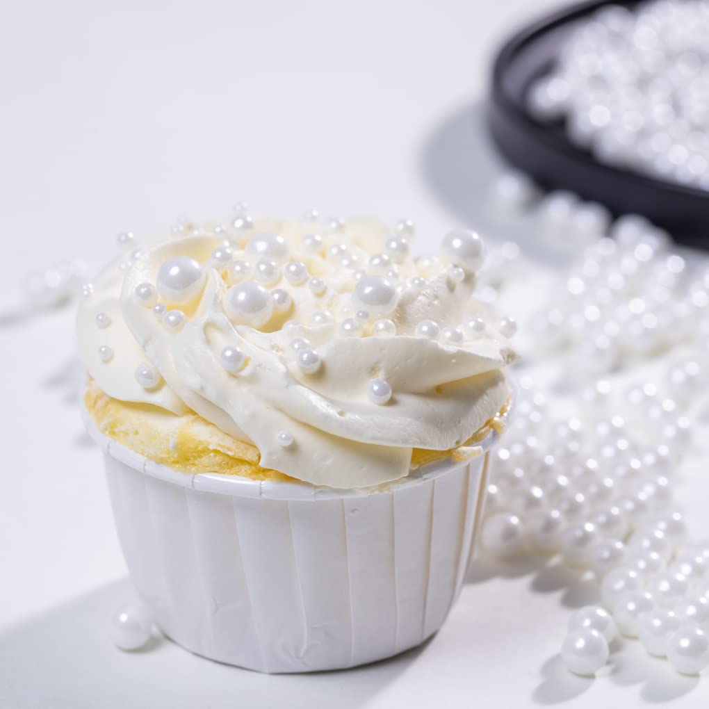White Sprinkles Edible Pearl 7mm 130g/4.6OZ,Christmas Cake Dessert Sprinkles,Cookie sprinkles,Sugar Pearl, Edible Pearls Candy f