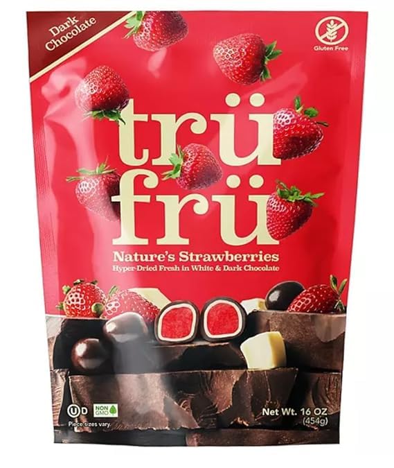 Tru Fru Nature 's Strawberries, Hyper-Dried Fresh in White and Dark Chocolate | 16 Ounces, Resealable Bag