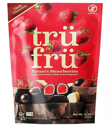 Tru Fru Nature 's Strawberries, Hyper-Dried Fresh in White and Dark Chocolate | 16 Ounces, Resealable Bag