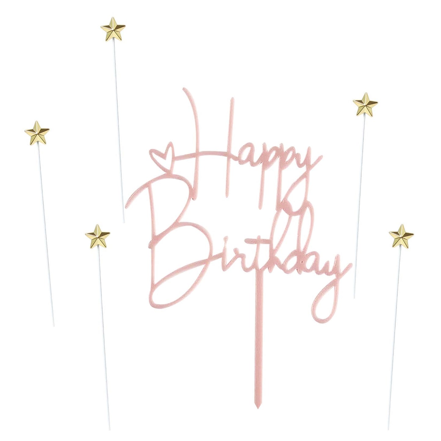Happy Birthday Cake Topper Cake Decoration Birthday Cake Supplies (Pink star cake topper)
