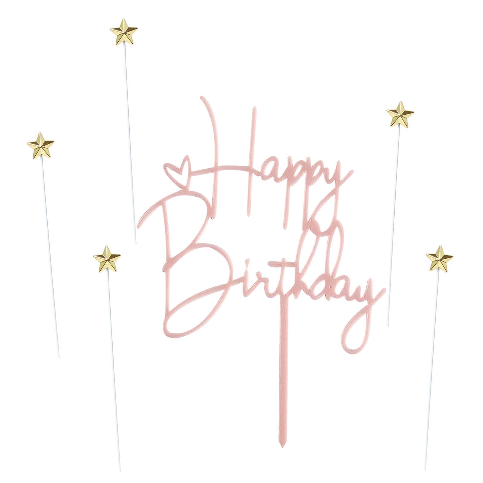 Happy Birthday Cake Topper Cake Decoration Birthday Cake Supplies (Pink star cake topper)