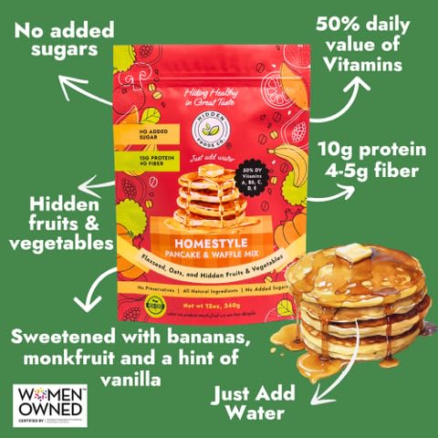 Hidden Foods Homestyle Pancake Mix and Waffle Mix | Thick & Fluffy Pancake with Oats, Flaxseed & Hidden Fruits & Veggies | Rich