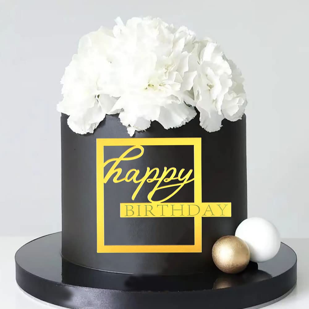 Mirror Acrylic Happy Birthday Cake Toppers Happy Birthday Cupcake Topper Hollow Frame Side Cake Topper Cake Decorations Cake Ins