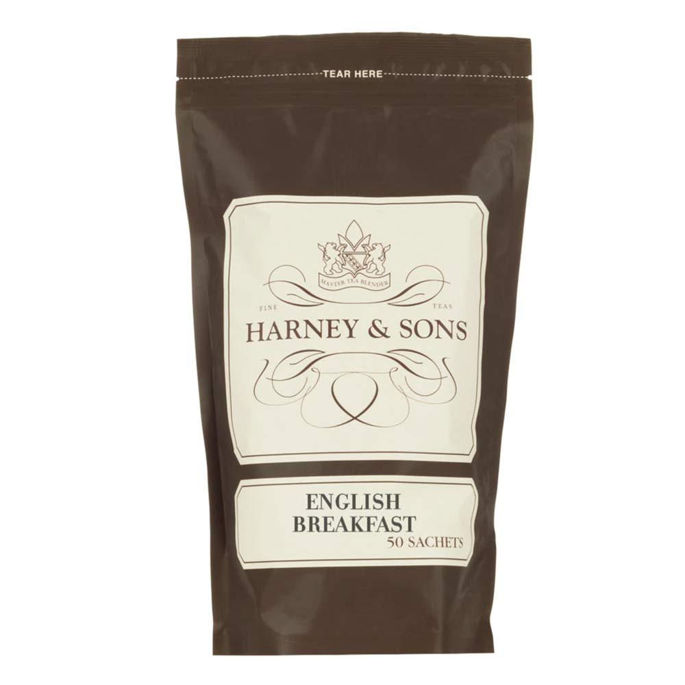 Harney & Sons English Breakfast Tea, 100% China Black Tea, Caffeinated, 50 Sachets, Brown, Model 20-0021