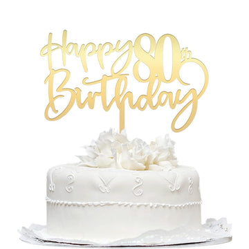 Happy 80th Birthday Cake Topper, Mirrored Gold Acrylic, Party Decorations