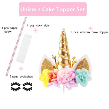 Nishine Rose Floral Unicorn Cake Topper Birthday Party Cake Decoration (Gold&Pink)