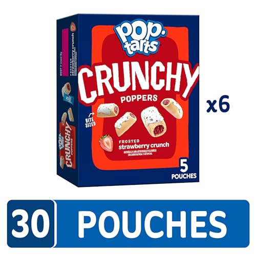 Pop-Tarts Crunchy Poppers Crunchy Filled Snack Pieces, Kids Snacks, On-the-Go, Frosted Strawberry Crunch (6 Boxes, 30 Pouches)