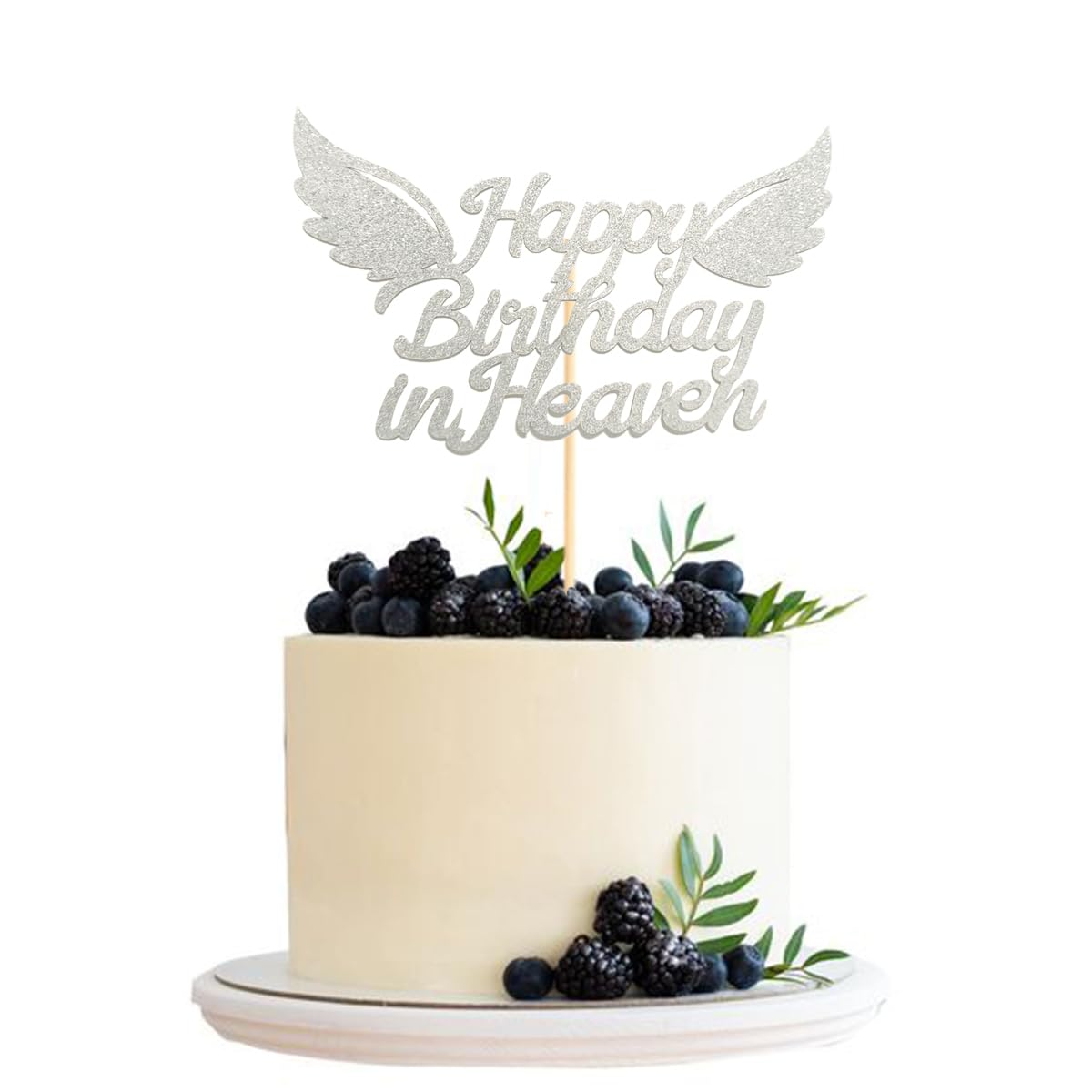 Happy Birthday In Heaven Cake Topper Party Decorations For Birthday,Anniversary,Funeral,Celebration Of Life Party Supplies,Silve