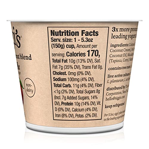 siggis Plant-Based Coconut Blend, Peach, 5.3 oz. Cup - Single Serving Dairy Free Snack, More Protein Than Sugar