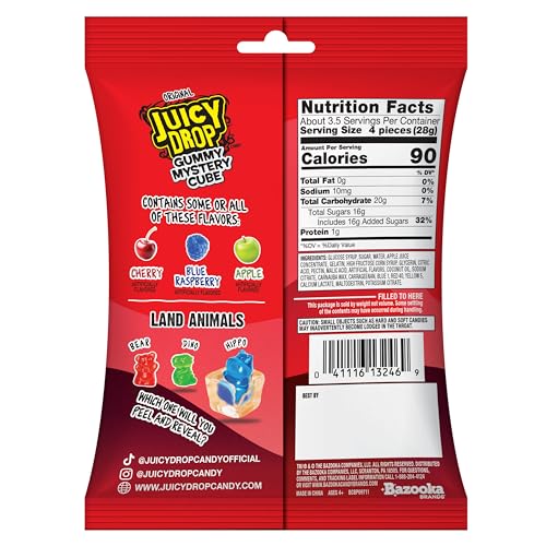 Juicy Drop Christmas Mystery Gummy Candy Cubes, Original Flavor, 3.5Oz, Peelable Strawberry Gummy Cube, Mystery Animal Inside, Interactive 2-In-1 Treat For Party Favors, Stocking Stuffers, Kids Gifts
