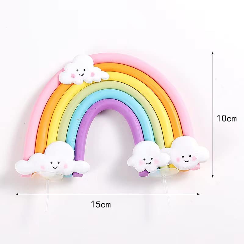 Rainbow Cloud Cake Topper, Colorful Rainbow Soft Pottery Cake Cupcake Topper Happy Birthday Decorations Cake Toppers Party Props