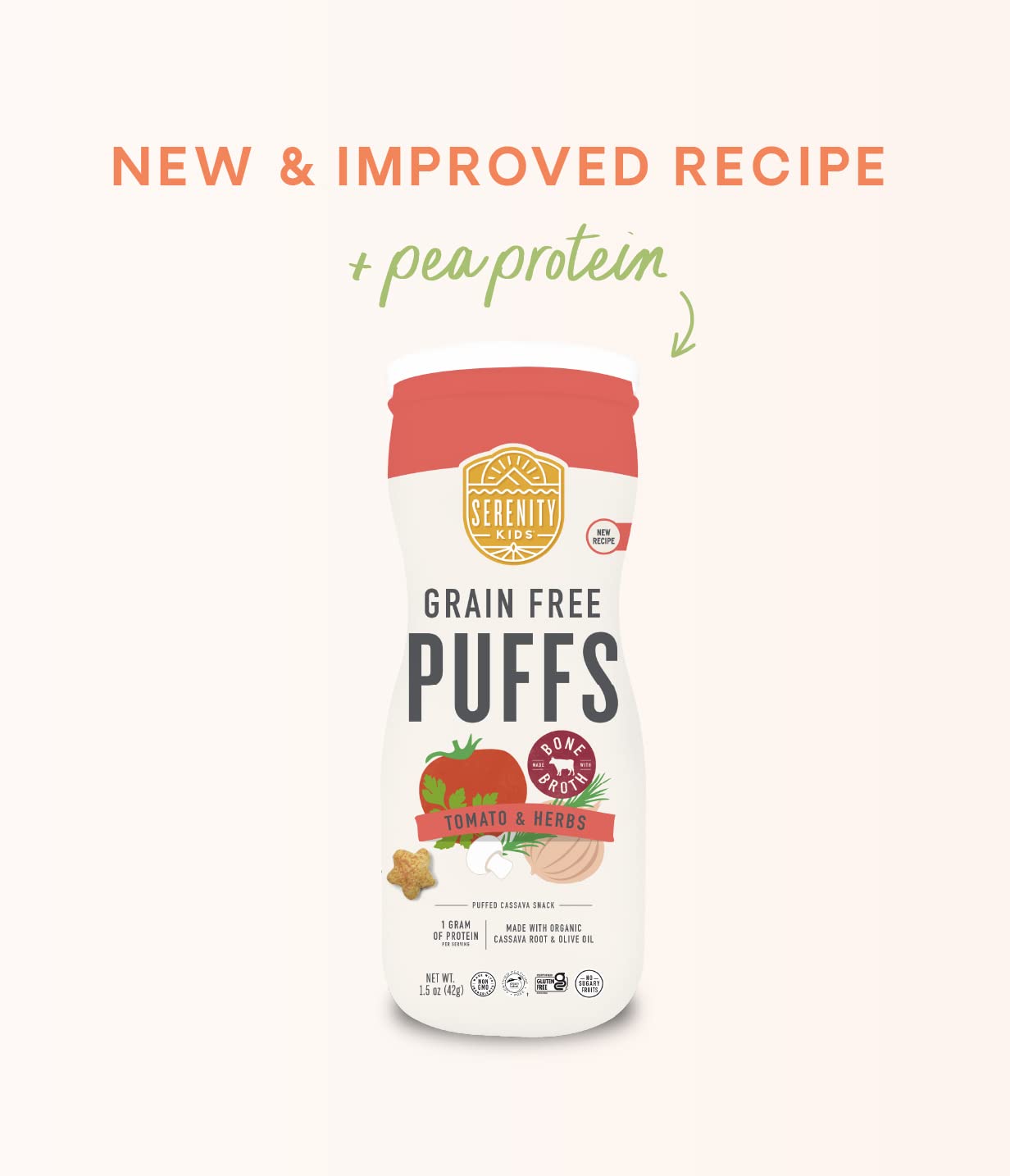 Serenity Kids 6+ Month Grain Free Baby Puffs - Tomato & Herbs - Easy On-the-Go Baby Travel Snack - USDA Organic Puffs - Allergen