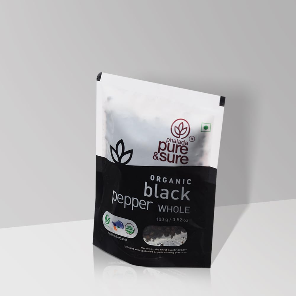 Pure & Sure Organic Black Pepper Whole Spices | Khada Masala For Cooking | Sabut Garam Masala, 100G