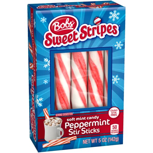 Bob'S Sweet Stripes Soft Mint Candy Peppermint Stir Sticks, Christmas Candy Dish Holiday Classic, 5 Oz Box, 10Ct