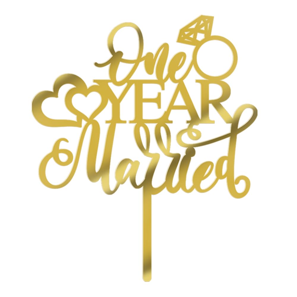 Qertesl Acrylic One Year Married Cake Topper - 1St Wedding Anniversary Cake Topper -Anniversary Party Decorations,One Year Anniv