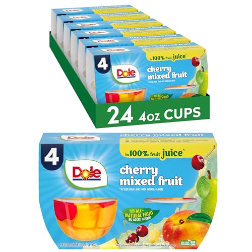 Dole Fruit Bowls Cherry Mixed Fruit in 100% Juice Snacks, 4oz 24 Total Cups, Gluten & Dairy Free, Bulk Lunch Snacks for Kids & A