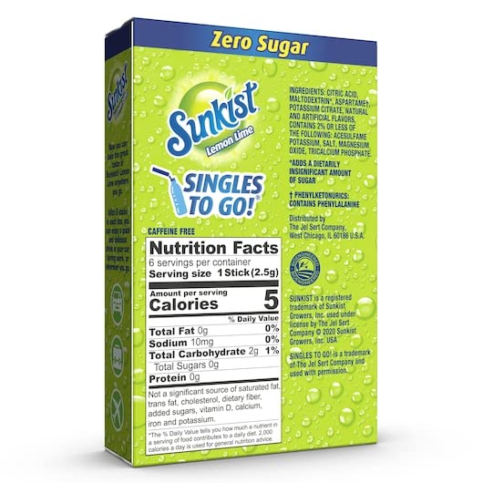 SINGLES TO GO! Drink Mix Lemon Lime, 18 Total Servings, 3 Boxes with 6 Packets Each, 0.18 Ounce (Pack of 3)