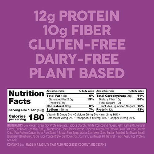 No Nuts! Vegan Protein Bars, 100% Nut Free, Blueberry & Vanilla, 12 Count