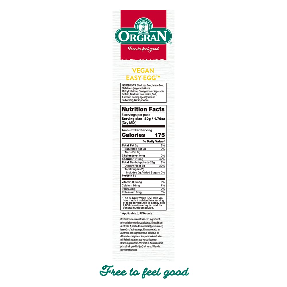 Orgran Vegan Easy Egg ( Gluten Free , Wheat Free, Egg Free, Dairy Free, Yeast Free, Vegan, Low Sat. Fat , Good Source of Fiber,