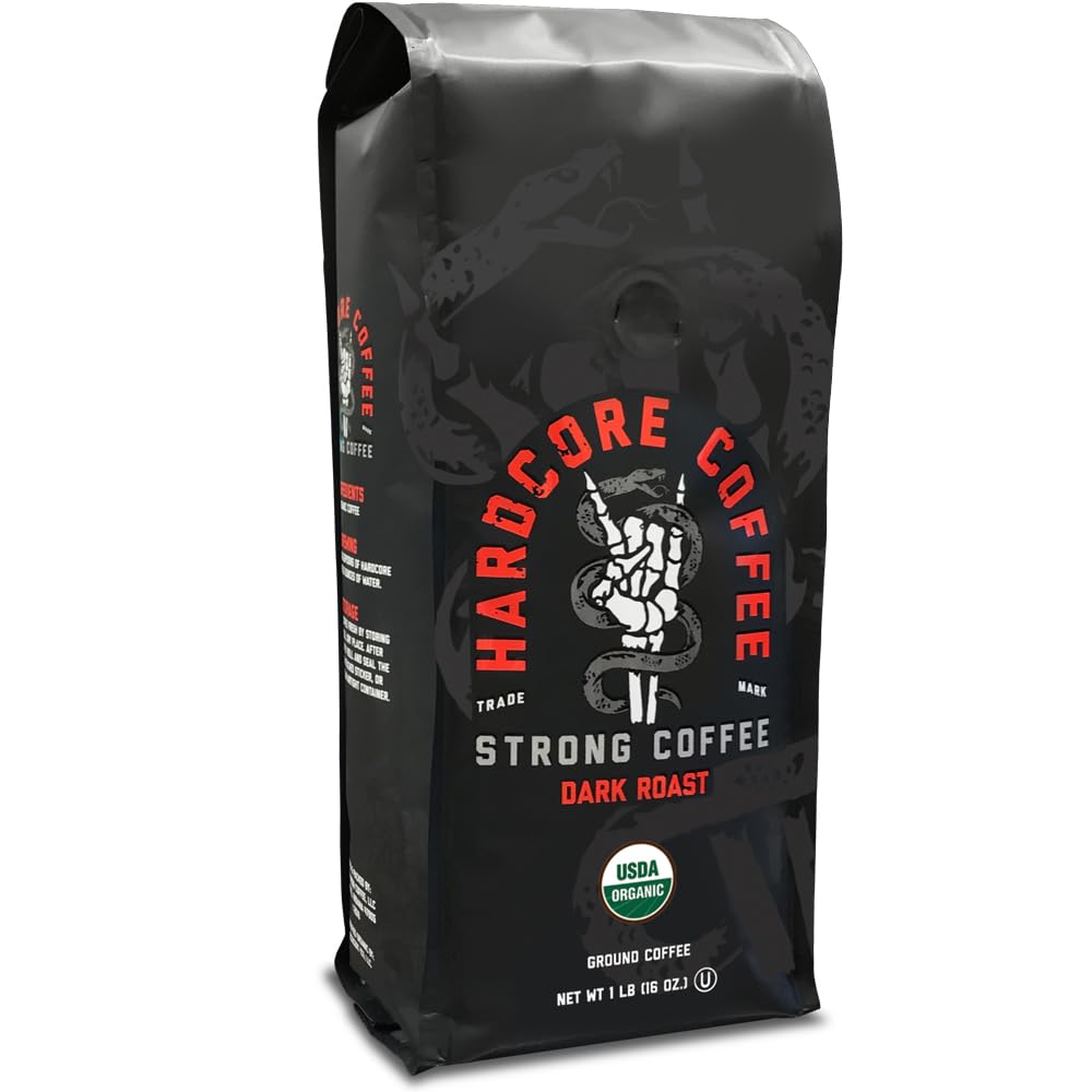 Hardcore Coffee Ground Coffee, High Caffeine, Strong Roast, 16 Oz, Model 205401
