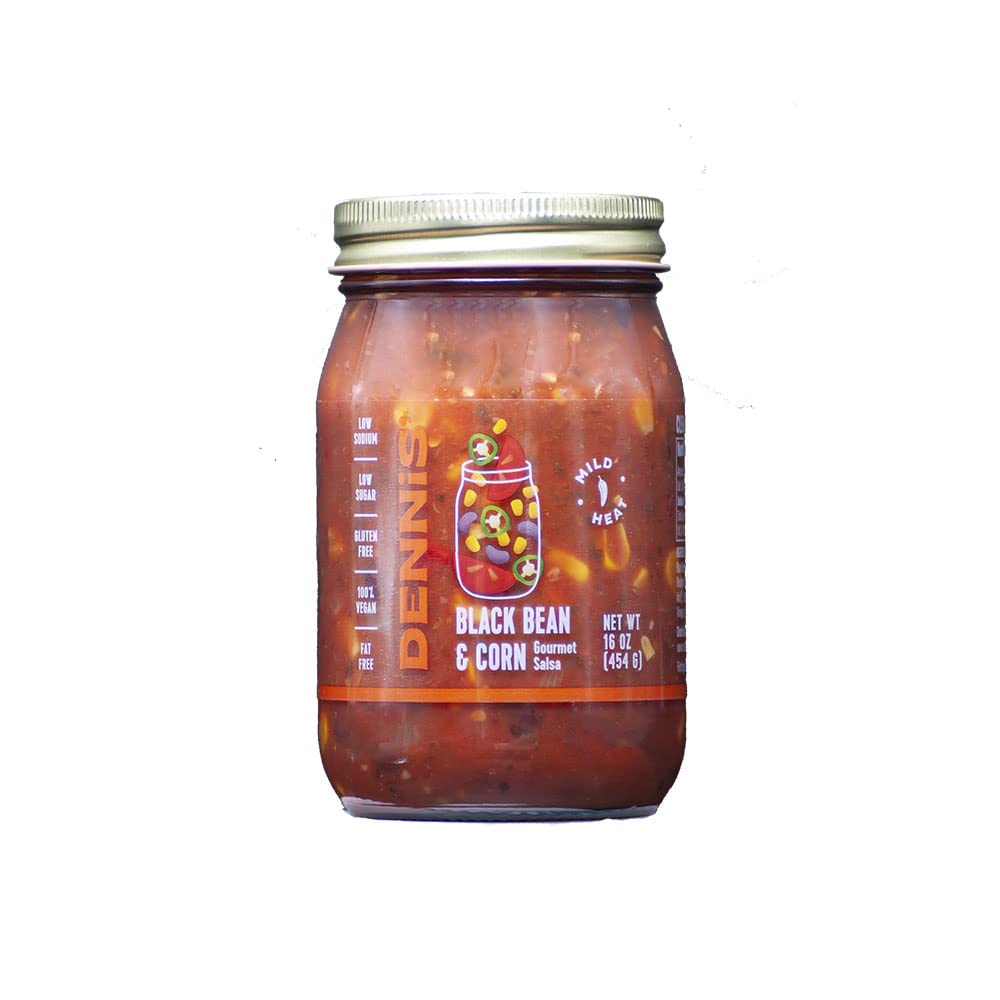 Dennis All-Natural Black Bean and Corn Salsa, Low Sugar, Gluten-Free, 1 lb Pack