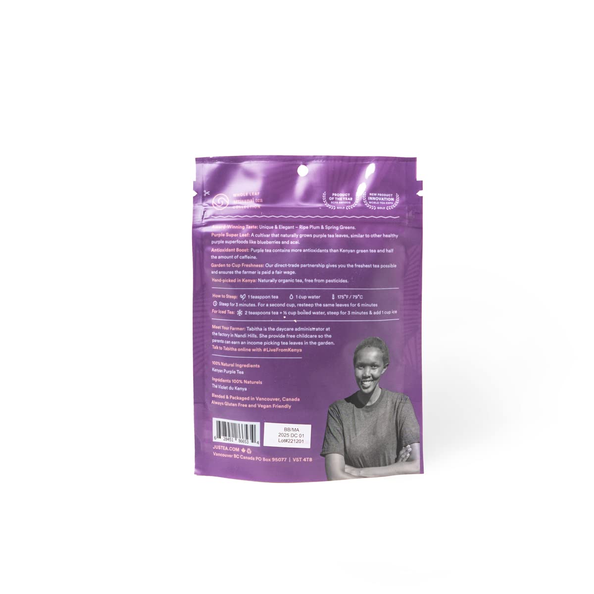 JusTea Loose Leaf Purple Tea | 160+ Cups | Low Caffeine | Fair Trade | Non-GMO | Recyclable Pouch