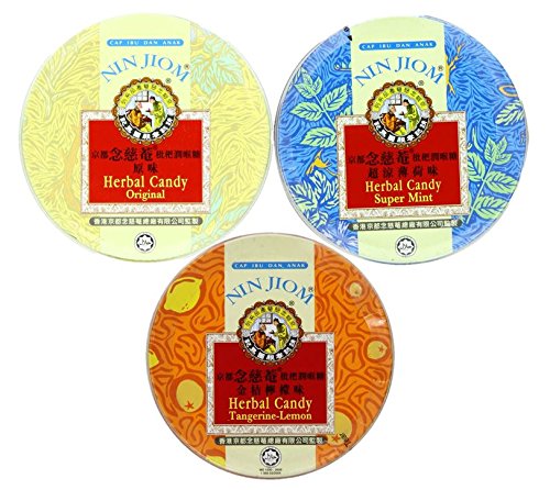 NIN JIOM Herbal Candy - 3 Tins Assortment (Mint, Original, Tangerine-Lemon) - 3 Piece Set