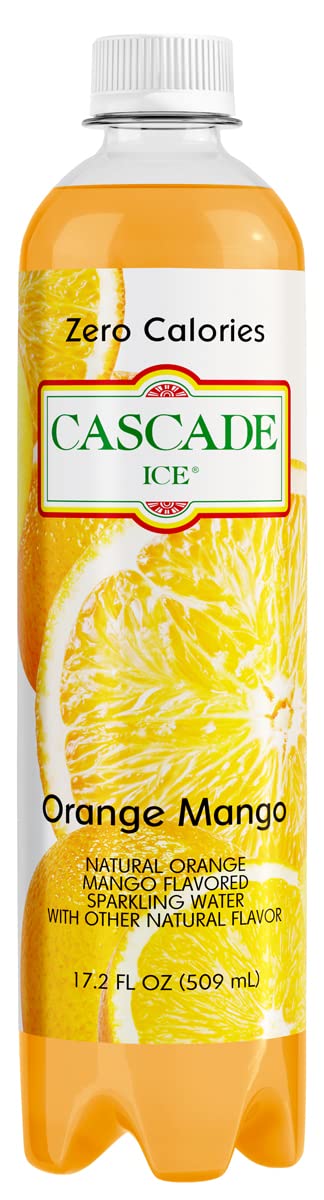 Cascade Ice Sparkling Water, Orange Mango Flavor, 17.2 Fl Oz, Pack of 12