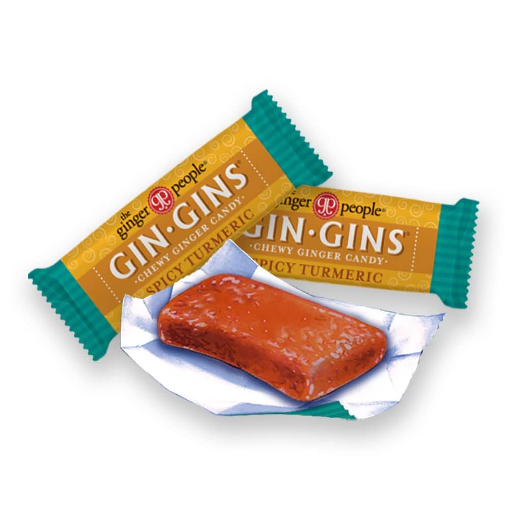 The Ginger People GIN GINS Spicy Turmeric Ginger Chews, 2.1oz Bag, Yellow, Pack of 12, Model 90534