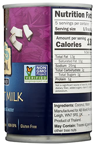 Blue Dragon Unsweetened Coconut Milk, Contains Only Coconut & Water, All Natural, Vegan, Gluten Free & Non-Gmo, 13.5 Fluid Ounce