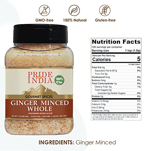 Pride of India ?Ginger Minced Whole ?Gourmet Spice ?Rich in Antioxidant ?Potent Flavor - Great for Adding Flavor to Stir Fries &