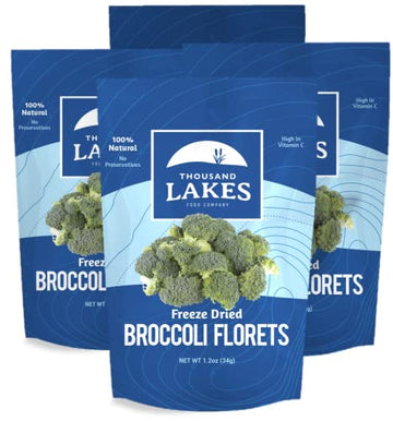 Thousand Lakes Freeze Dried Vegetables - Broccoli Florets 4-Pack 1.2 Ounces (4.8 Ounces Total) | 100% Florets - No Stems | No Sa