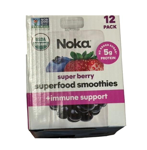 Noka Organic Superfood Fruit Smoothie Pouches – Super Berry (12 Count) | Vegan, Gluten-Free, Dairy-Free, No Added Sugar | Plant Protein & Flax Seed Healthy Snack