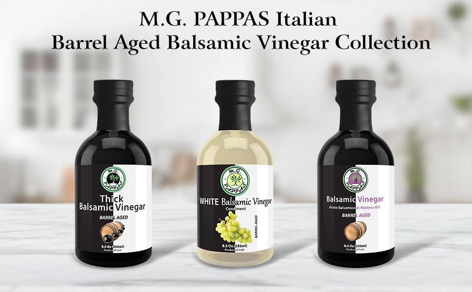 M.G. PAPPAS Balsamic Vinegar - Gourmet Italian Vinegar, 8.5 Fl Oz (250ml), No Preservatives, No Added Sugar, No Additives