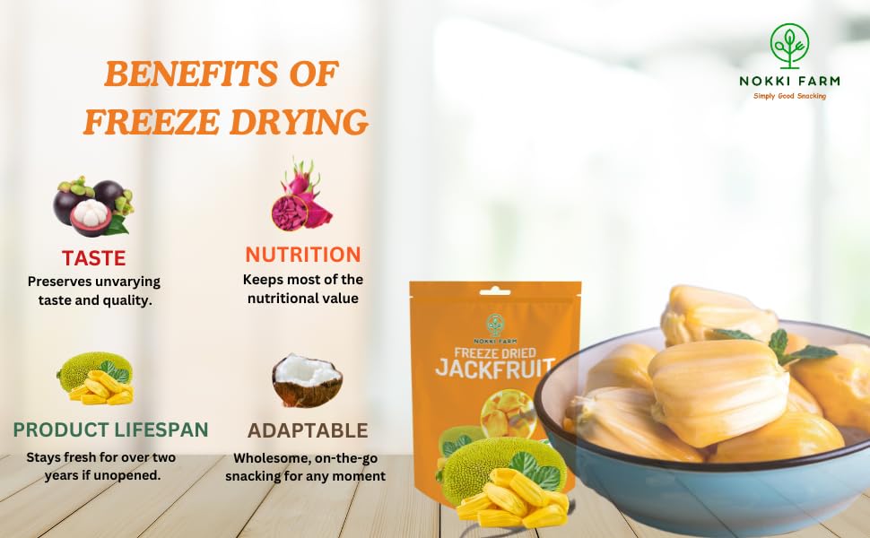 (Pack Of 1) Nokki Farm Freeze Dried Jackfruit Chips | Dried Fruit Snacks | Unsweetened Dried Jackfruit Chips | Gluten Free Healt