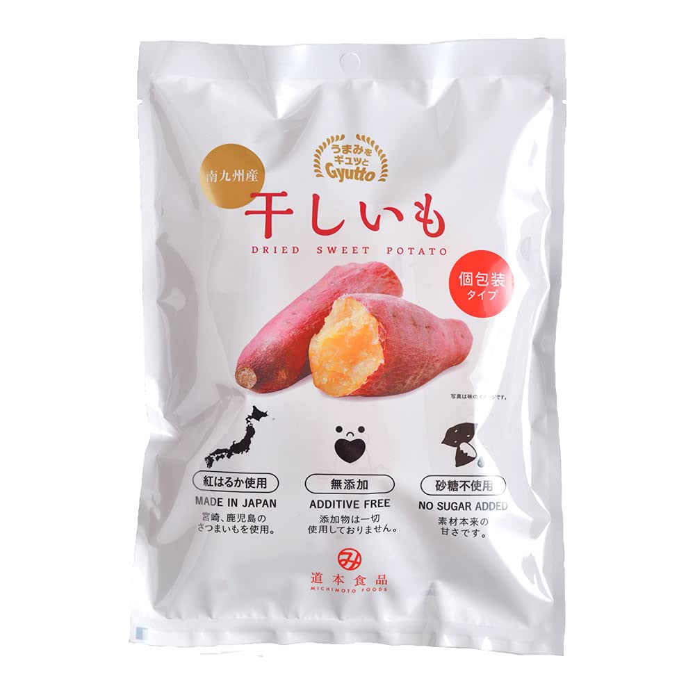 MICHIMOTO FOODS Dried Sweet potato 5.6oz. 8 individual packages (about 0.7oz each) are packed in one bag. Products of Japan, No 
