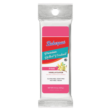 Bakerpan Premium Rolled Pink Fondant For Cake Decorating, Vanilla Flavor - 4.4 Ounces (Made In Usa)