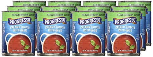 Progresso Reduced Sodium, Creamy Tomato with Basil Soup, Gluten Free, 19 oz (Pack of 12)